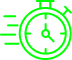 Vitesse et performance : l'icône du chronomètre rapide. Chronomètre vert rapide avec lignes de mouvement, symbolisant la vitesse, la performance et la gestion urgente du temps.