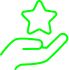 Service Premium : Main et Étoile, Symbole de Récompense. Icône néon vert : une main tenant une étoile. Symbole de récompense, qualité premium, service client exceptionnel ou avantage exclusif.